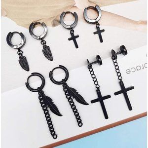 14 pairs Punk Black Hoop Dangle Stud Earrings